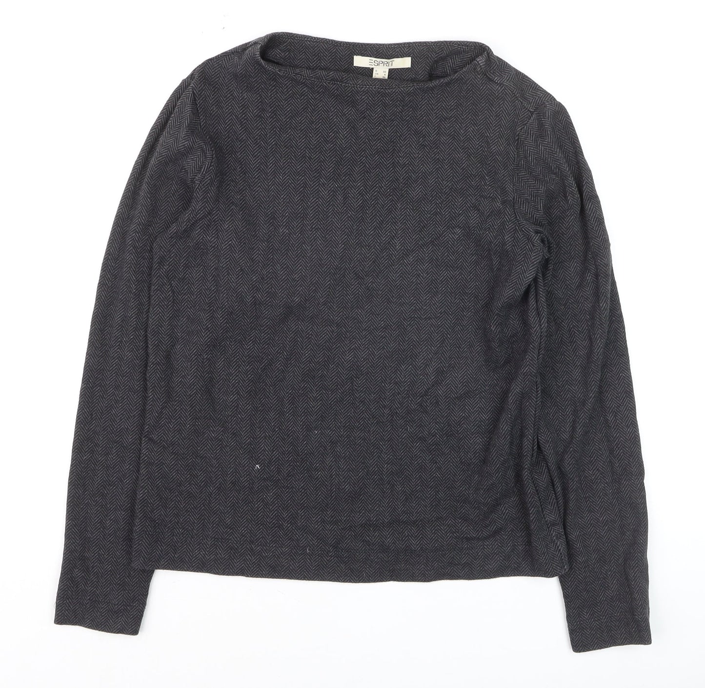 Esprit Womens Grey Herringbone Cotton Jumper Size 6 Long Sleeve Pullover