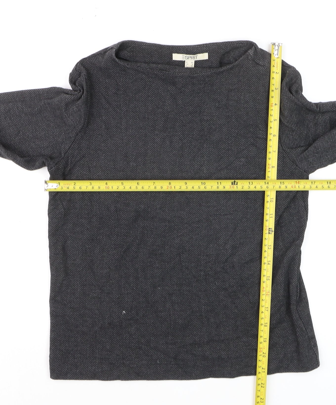 Esprit Womens Grey Herringbone Cotton Jumper Size 6 Long Sleeve Pullover