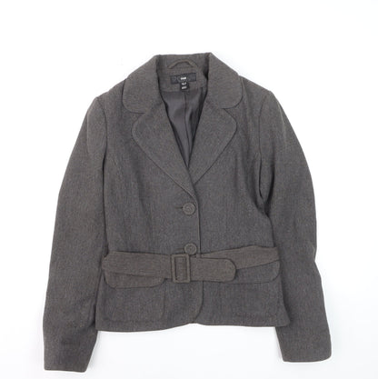 H&M Women Grey Wool Blend Belted Suit Jacket Size 8