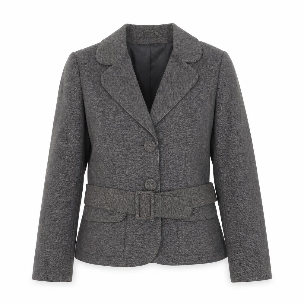H&M Women Grey Wool Blend Belted Suit Jacket Size 8