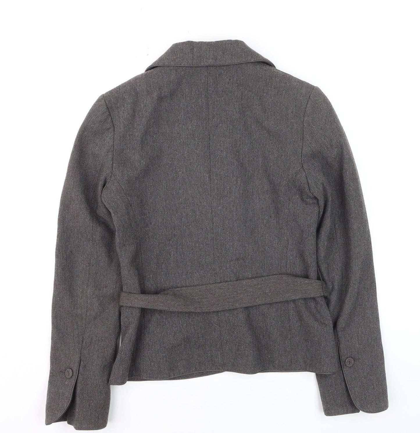 H&M Women Grey Wool Blend Belted Suit Jacket Size 8
