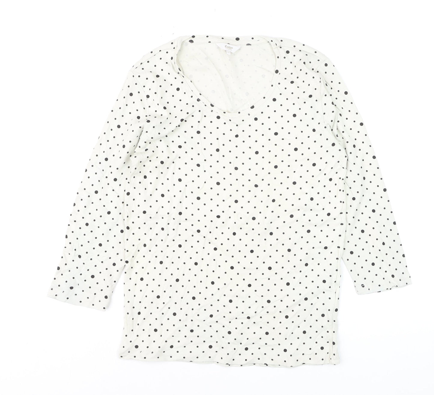 Cotton Traders Womens Ivory Polka Dot Long Sleeve T-Shirt Size 10