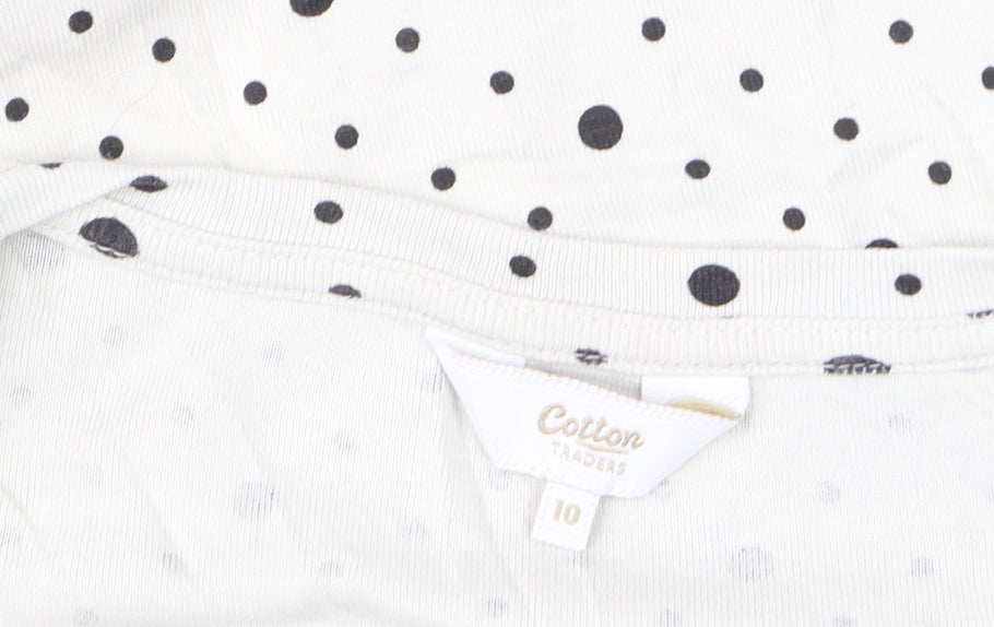 Cotton Traders Womens Ivory Polka Dot Long Sleeve T-Shirt Size 10
