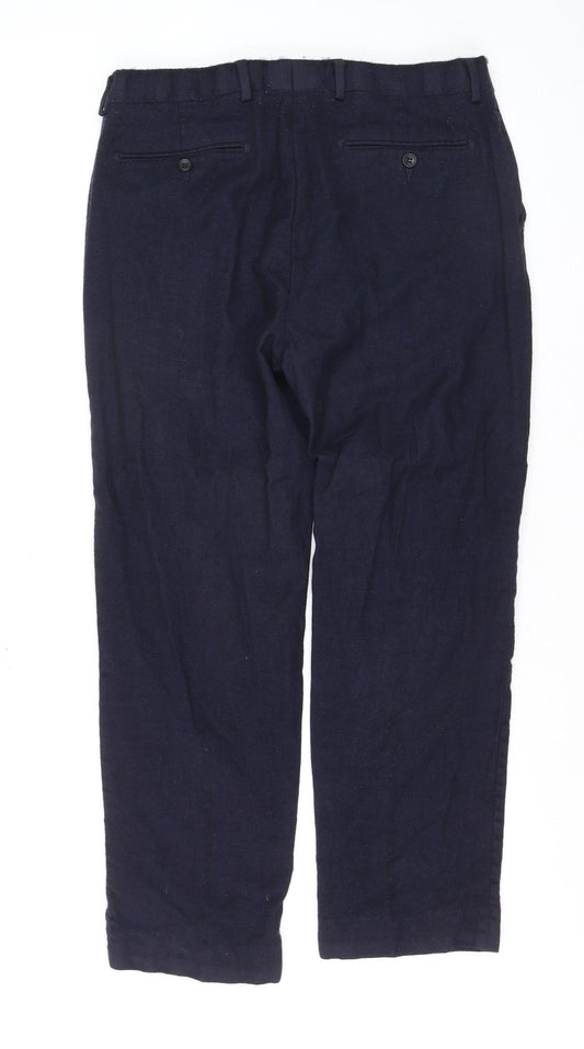 Marks and Spencer Men's Navy Wool Regular Fit Trousers 34W 31L