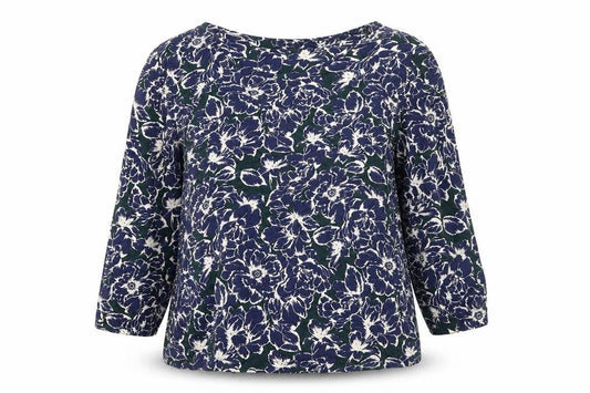 Classics Women's Blue Floral Tunic Blouse Size 14 Viscose Stretch 3/4 Sleeve