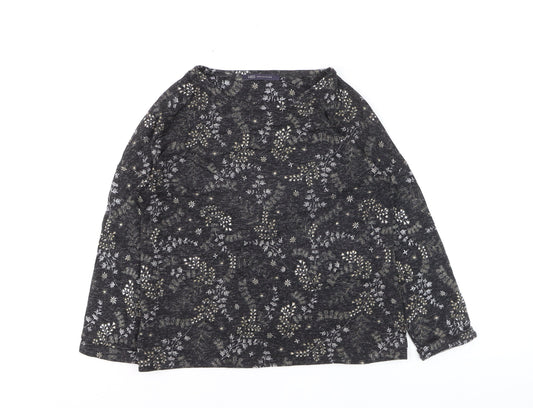Marks and Spencer Women's Black Floral Jersey Long Sleeve T-Shirt Size 8