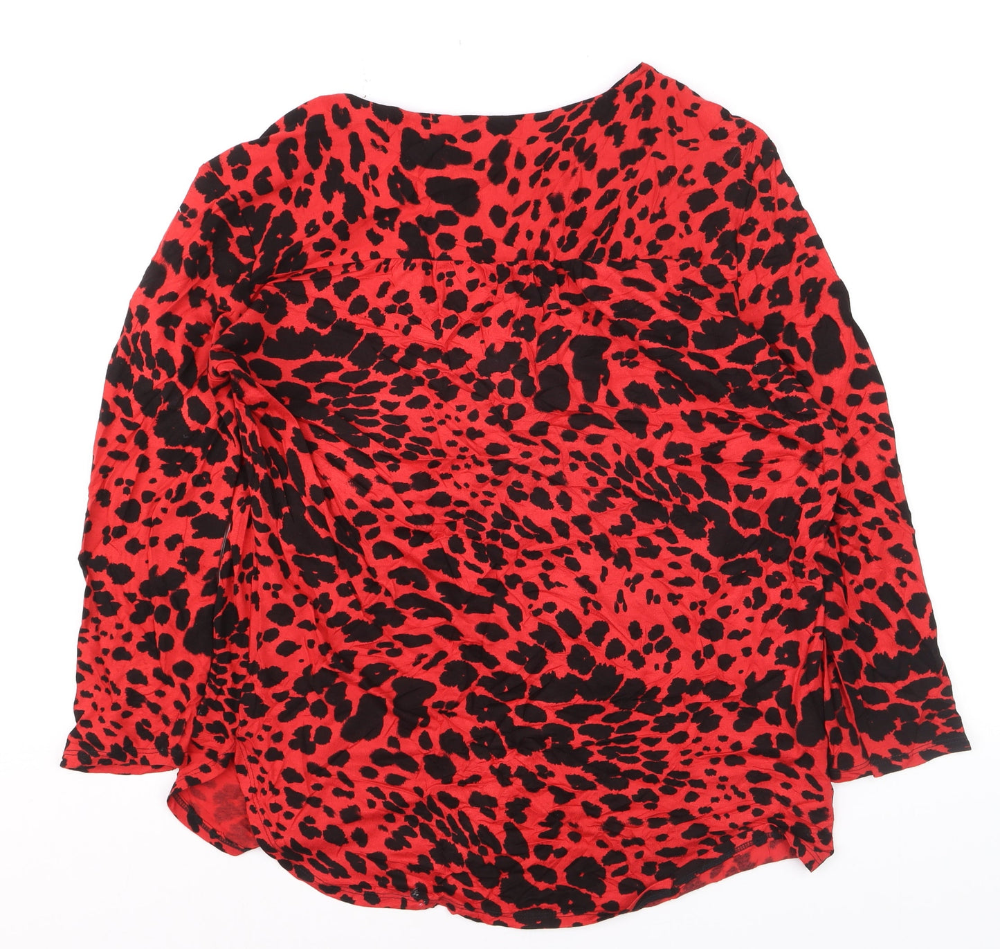 M&Co Womens Red Animal Print Long Sleeve V-Neck Tunic Top Size 16