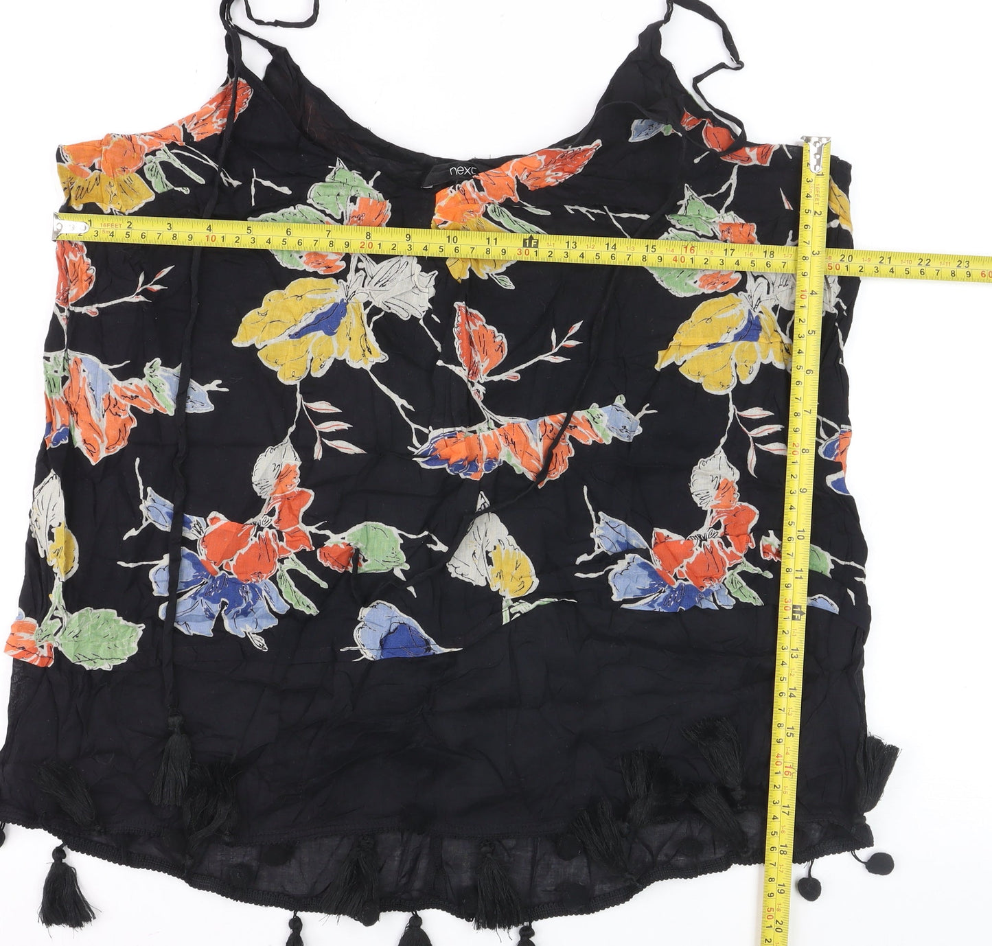 Next Women's Black Floral Tassel Camisole Top Size 14
