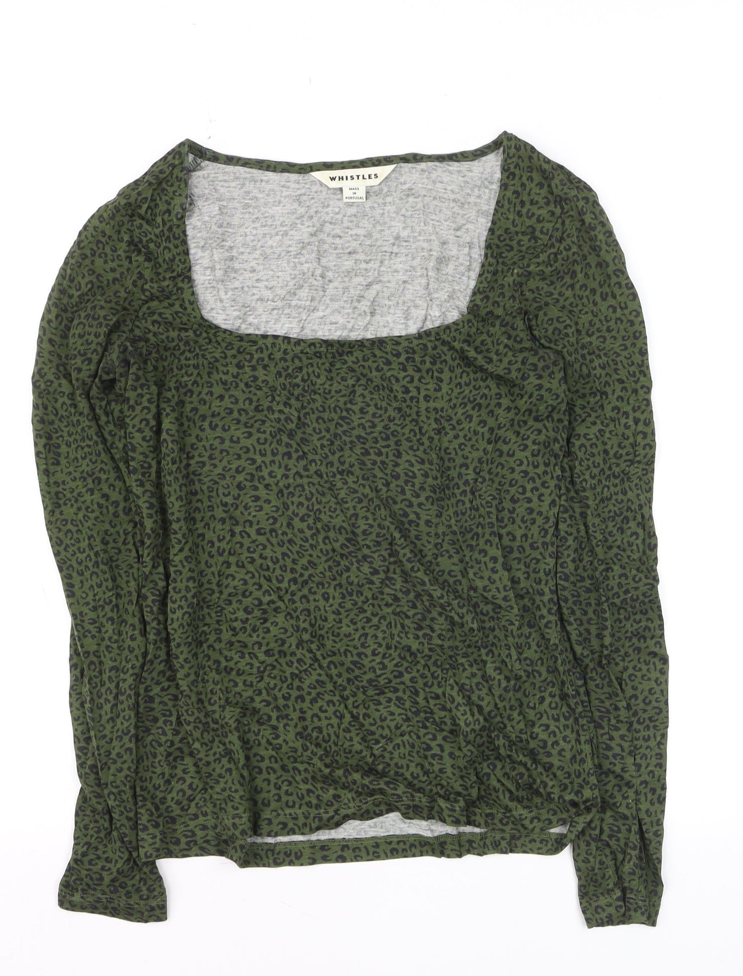 Whistles Womens Green Animal Print Long Sleeve Square Neck Blouse Size 6