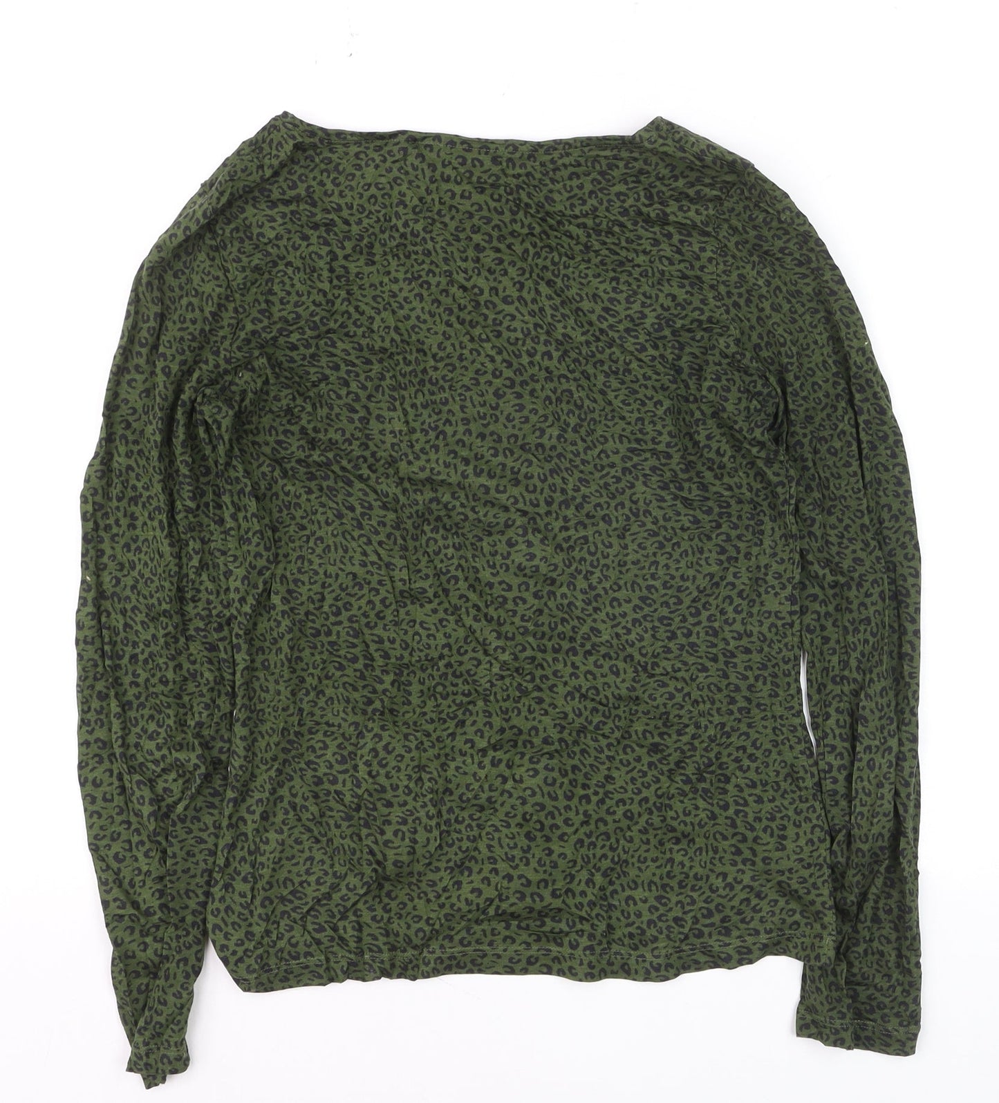 Whistles Womens Green Animal Print Long Sleeve Square Neck Blouse Size 6