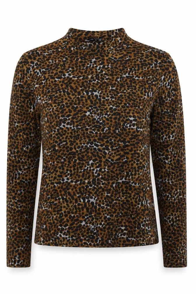 Pull&Bear Women’s Brown Leopard Mock Neck Long Sleeve Stretch Top Size 10