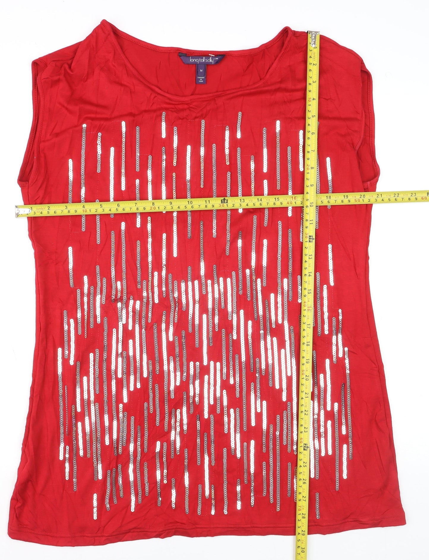 Long Tall Sally Women’s Red Sequin Sleeveless Jersey Top Size M