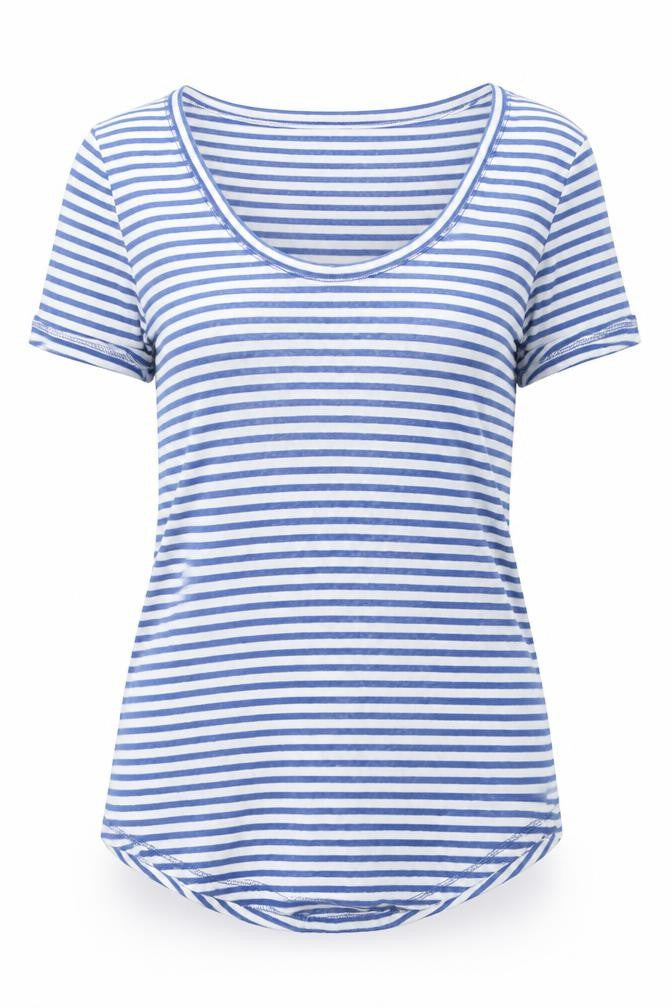 Marks & Spencer Women Blue Striped Basic T-Shirt Size 6