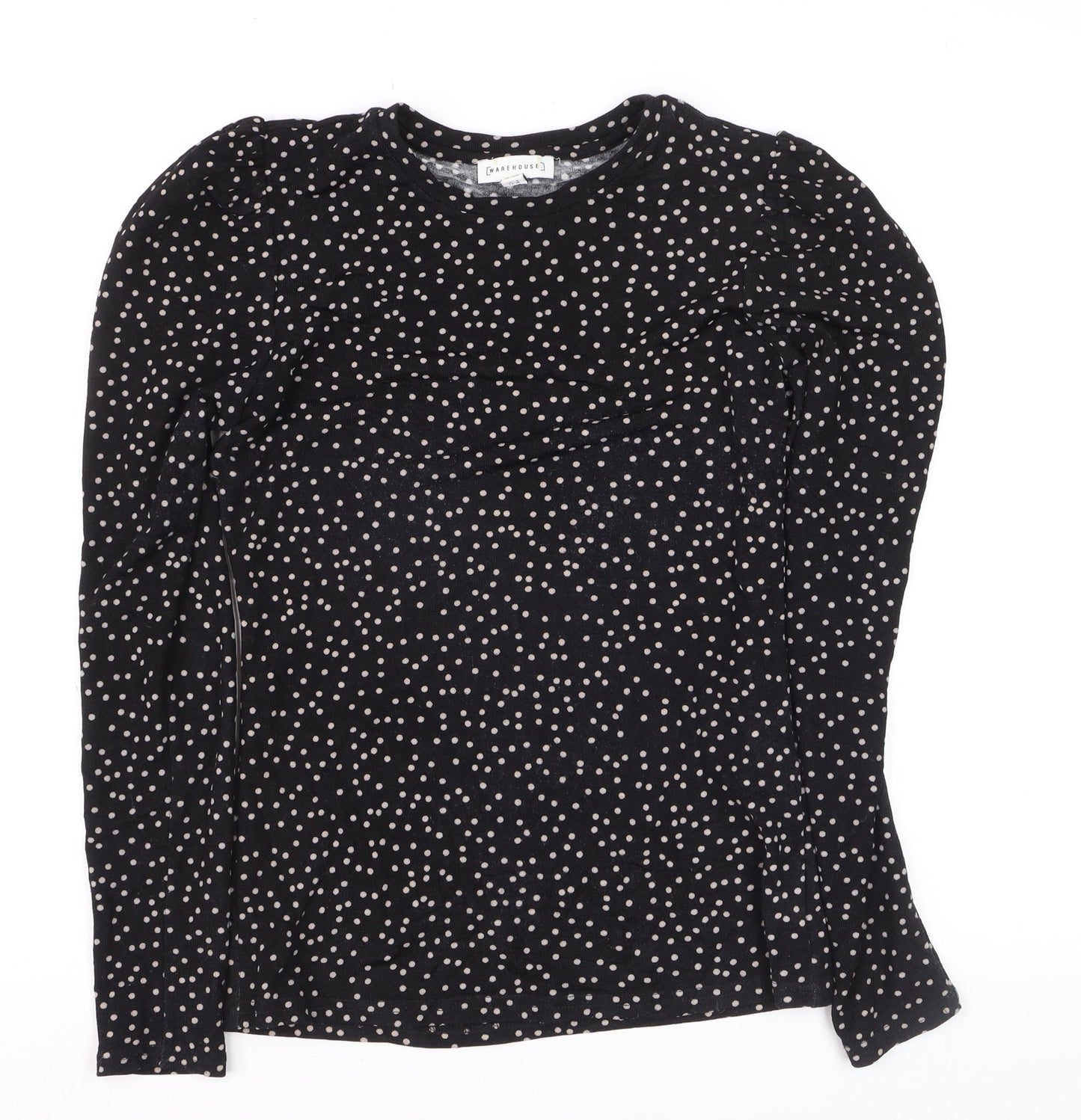 Warehouse Women’s Black Polka Dot Long Sleeve Jersey Blouse Size 8