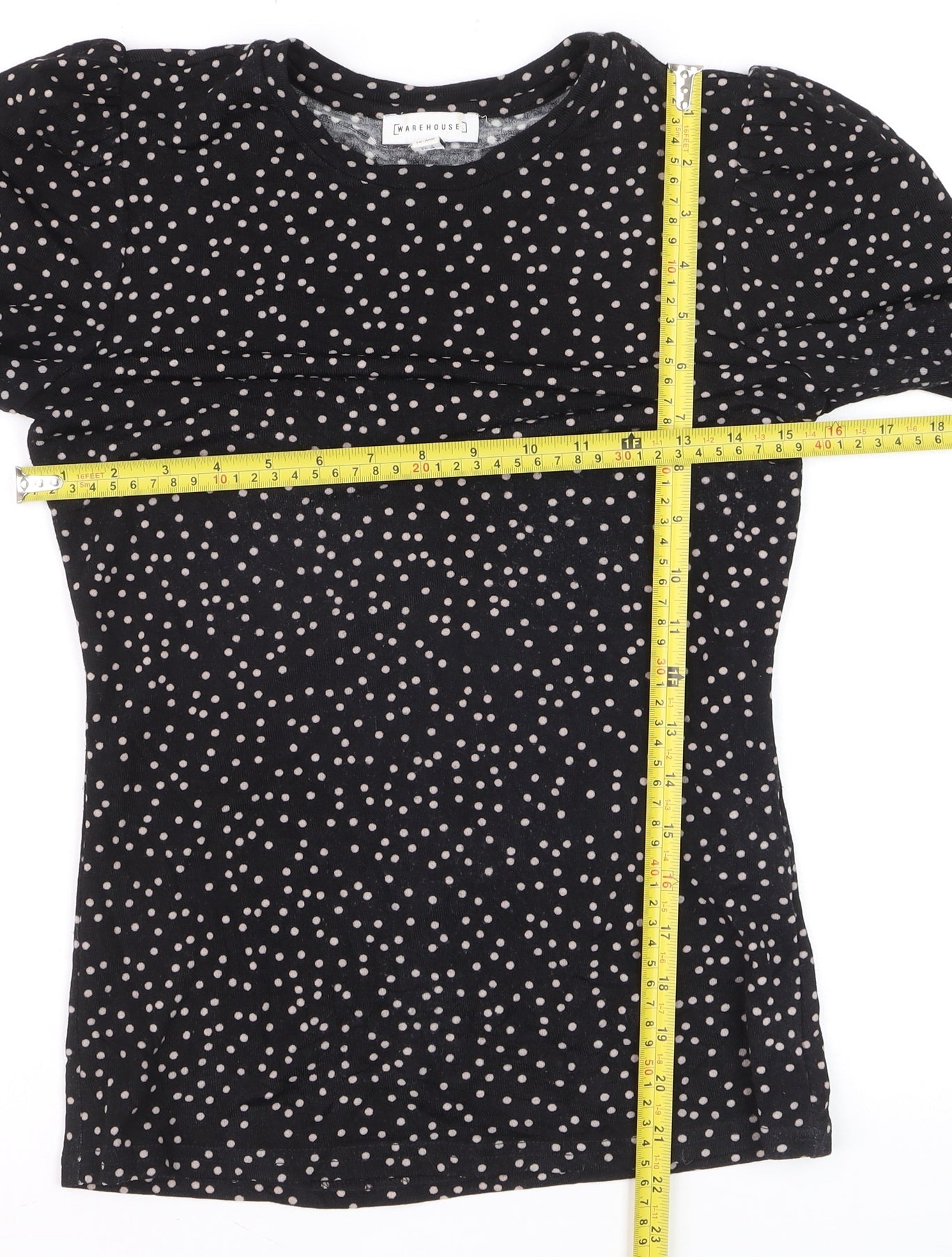 Warehouse Women’s Black Polka Dot Long Sleeve Jersey Blouse Size 8