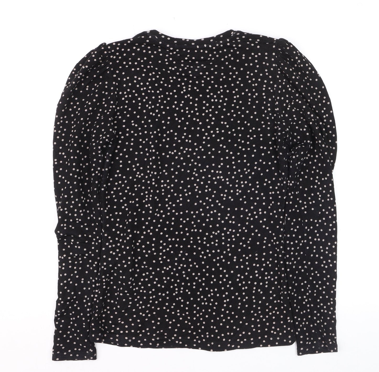 Warehouse Women’s Black Polka Dot Long Sleeve Jersey Blouse Size 8