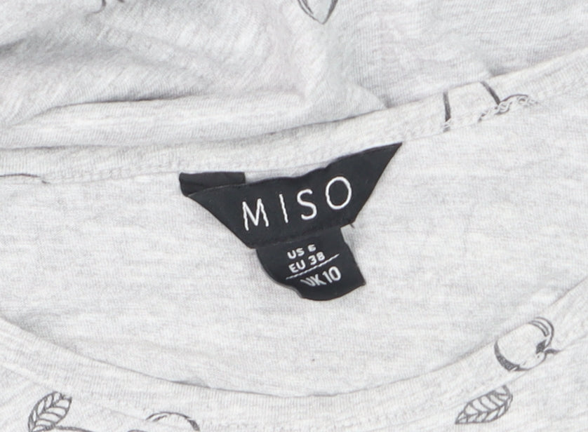 Miso Womens Grey Cherry Print Basic T-Shirt Size 10