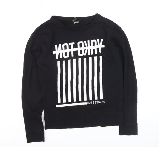 ASOS Women Black XS Pullover Sweatshirt Graphic Print Long Sleeve