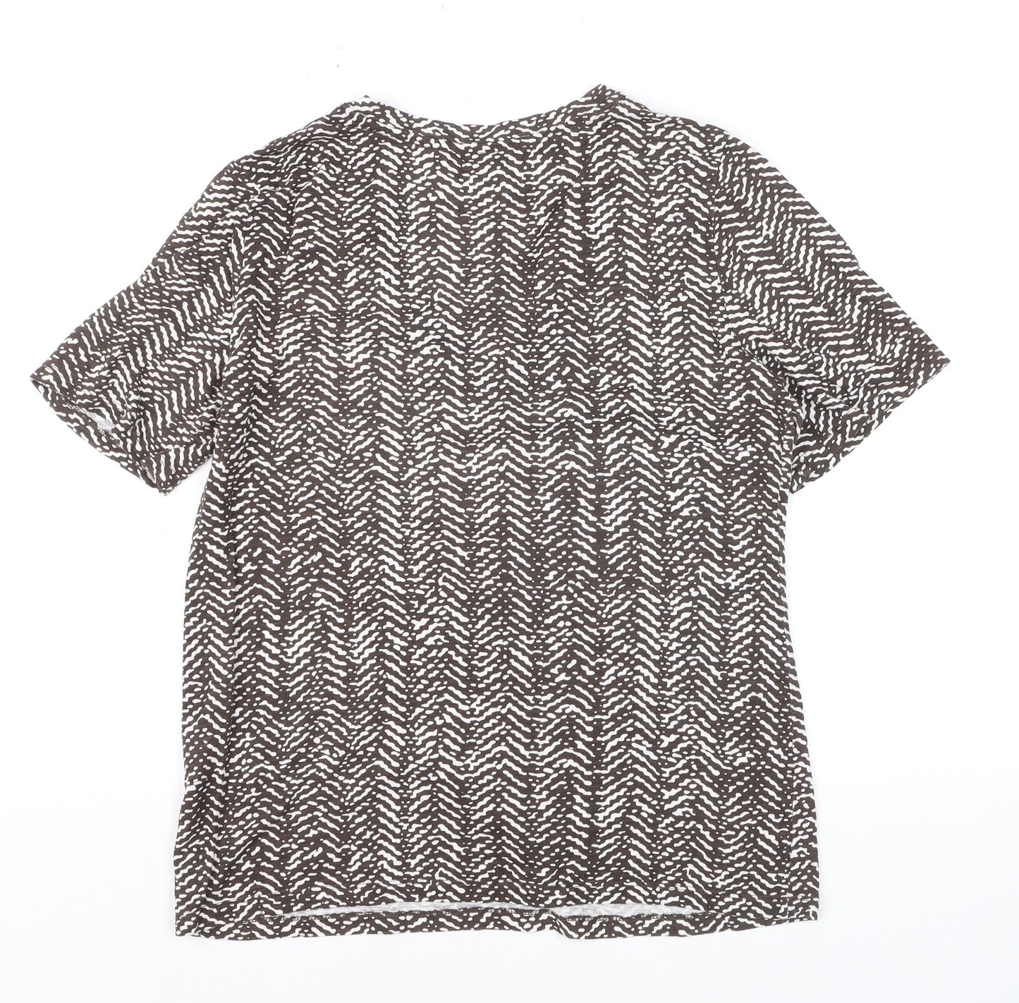 Banana Republic Women Brown Geometric V-Neck Short Sleeve T-Shirt M