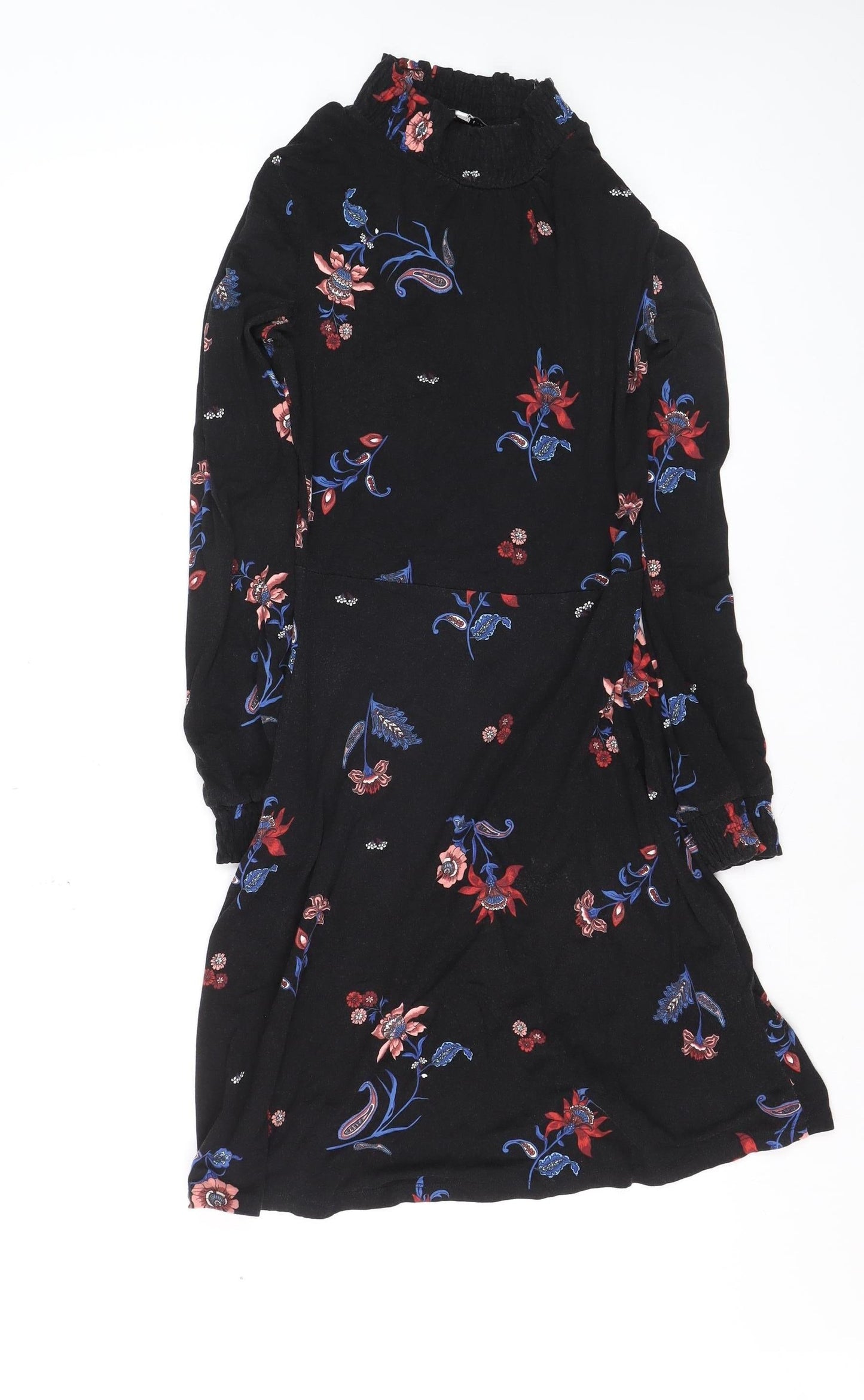 Warehouse Womens Black Floral A-Line Dress Size 6 Long Sleeve