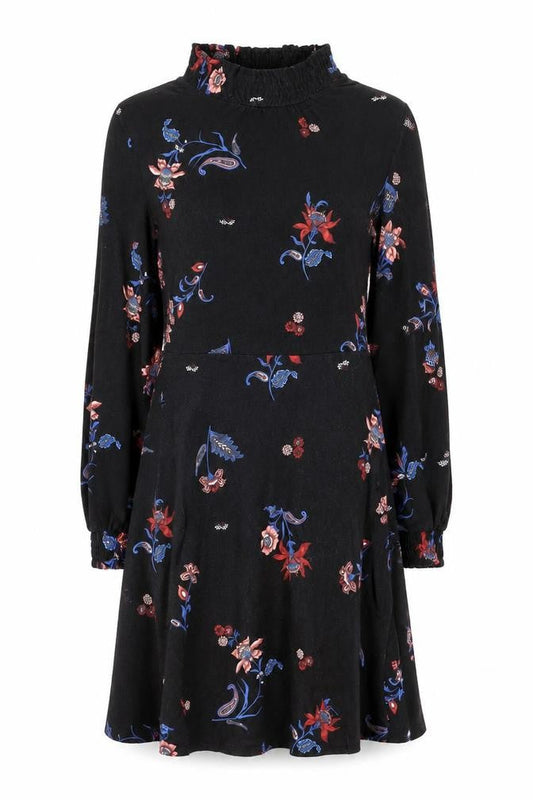 Warehouse Womens Black Floral A-Line Dress Size 6 Long Sleeve