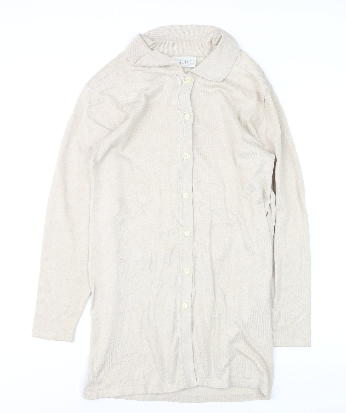 MODE Women’s Beige Collared Cotton Long Sleeve Cardigan Size 10