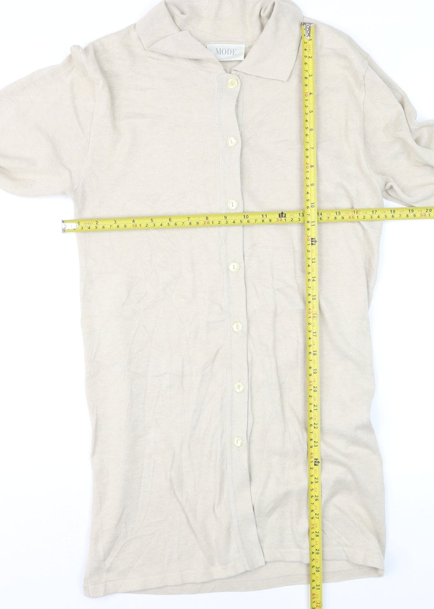 MODE Women’s Beige Collared Cotton Long Sleeve Cardigan Size 10