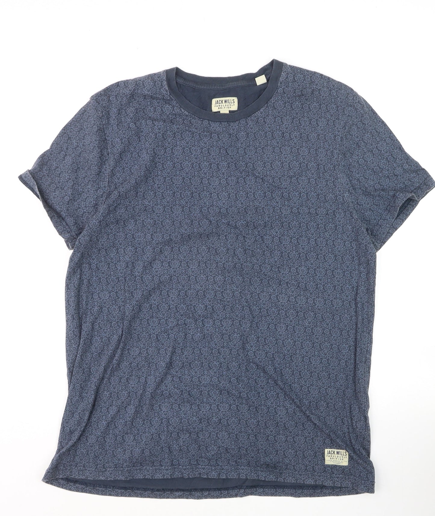 Jack Wills Men's Blue Floral Crew Neck Cotton T-Shirt Size L