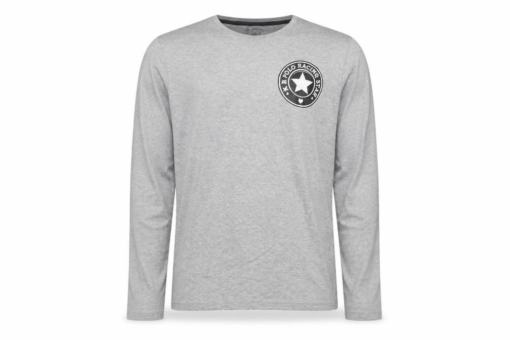KB Polo Mens Grey Long Sleeve Graphic Cotton T-Shirt Size M