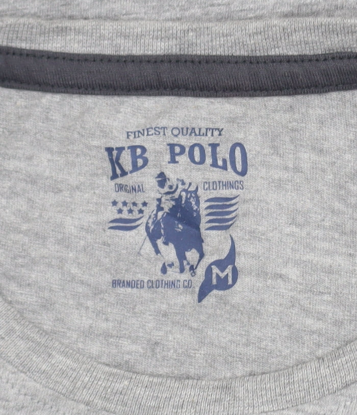 KB Polo Mens Grey Long Sleeve Graphic Cotton T-Shirt Size M