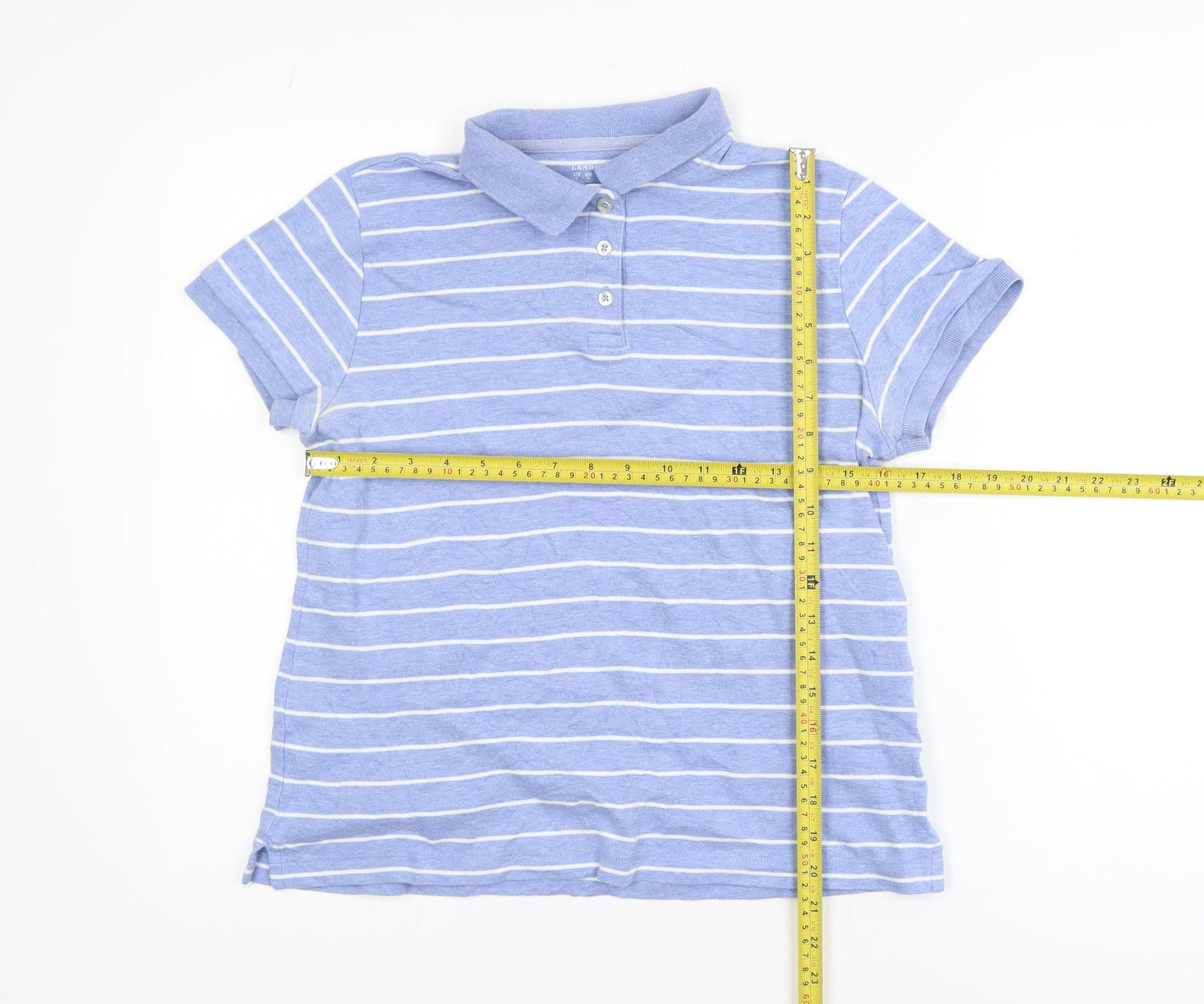 Lands' End Men's Blue Striped Cotton Polo Shirt Size S