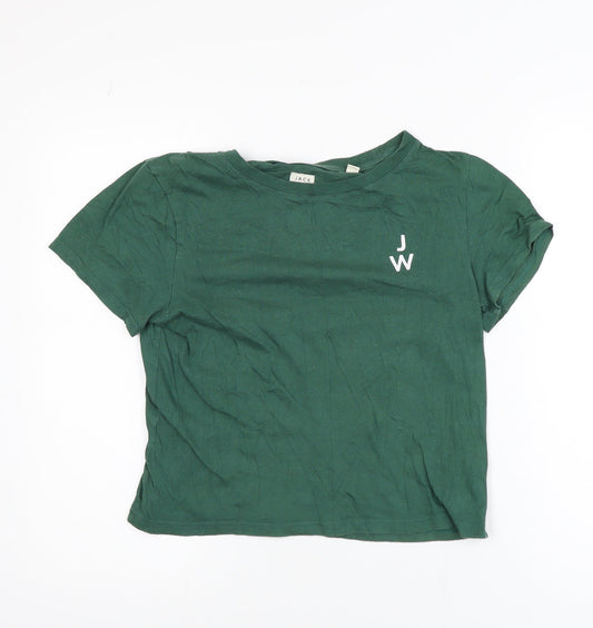 Jack Wills Women’s Green Cropped T-Shirt UK14 Cotton Modal