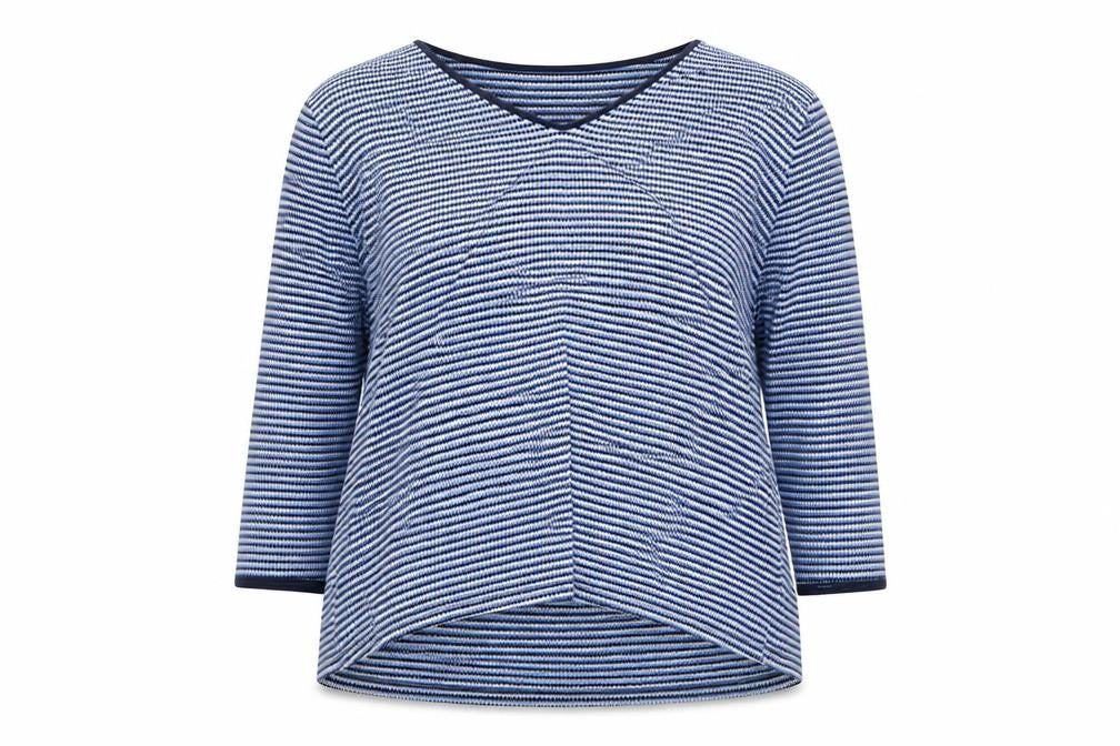 Tom Tailor Womens Blue Striped 2XL Cotton Blend V-Neck Top