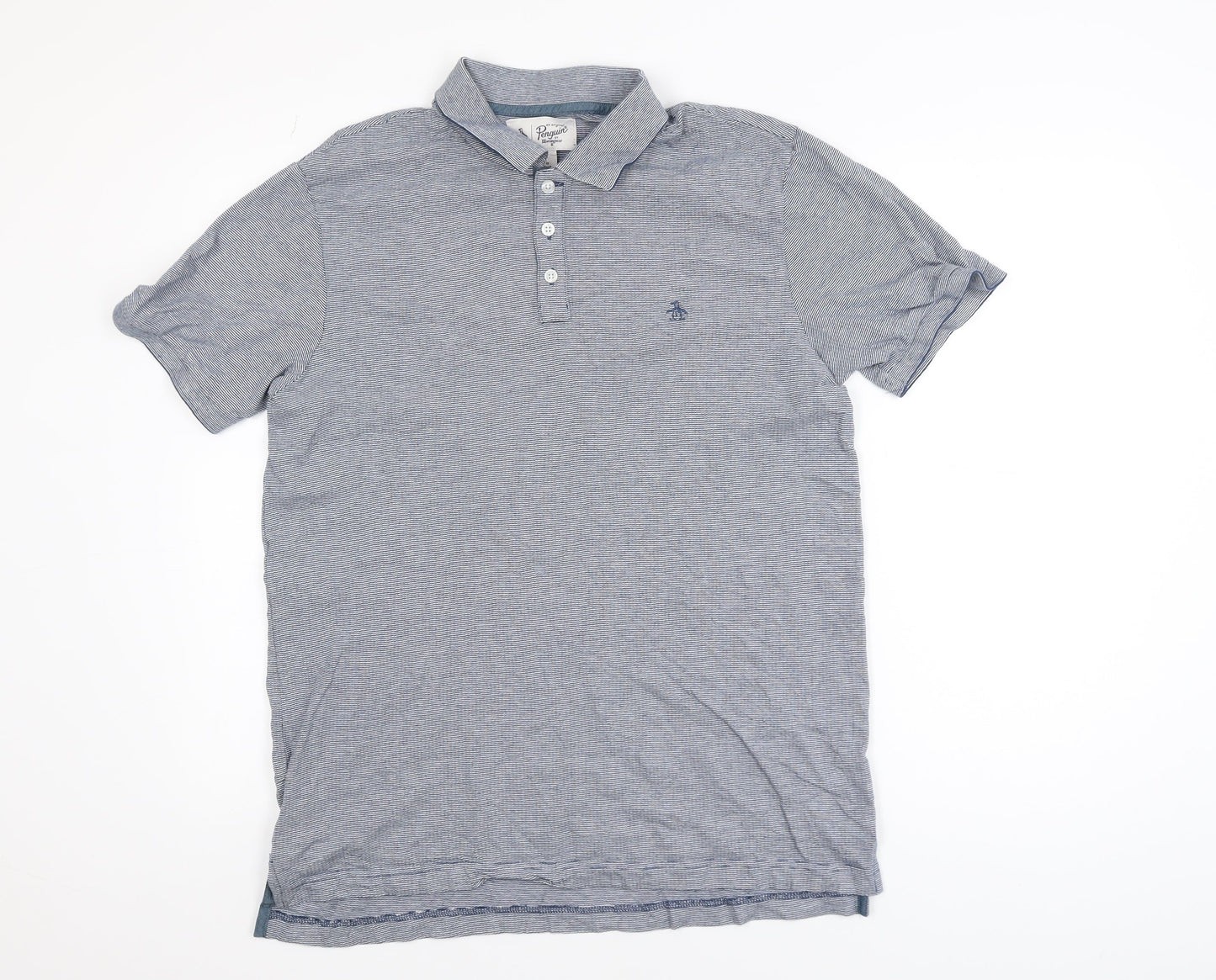Original Penguin Men's Blue Striped Cotton Polo Shirt Size L