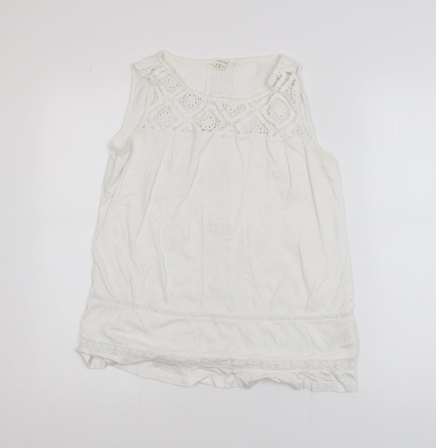 White Stuff Women’s White Crochet Tunic Blouse Size 10 Sleeveless