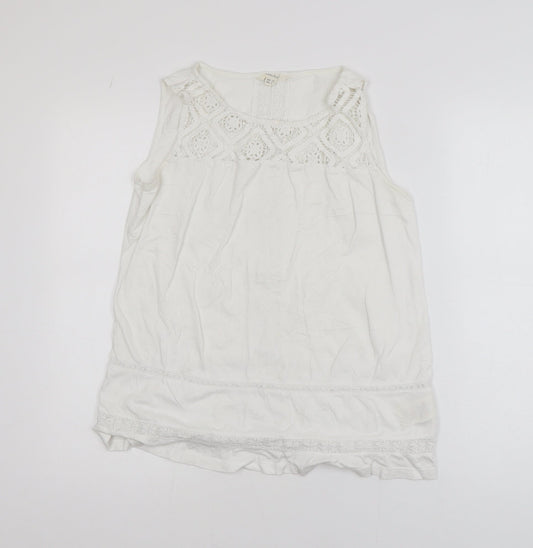 White Stuff Women’s White Crochet Tunic Blouse Size 10 Sleeveless