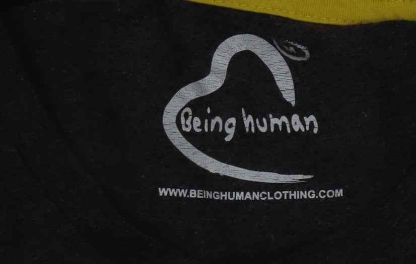 Being Human Men's Grey Studded Logo Crew Neck T-Shirt Size M