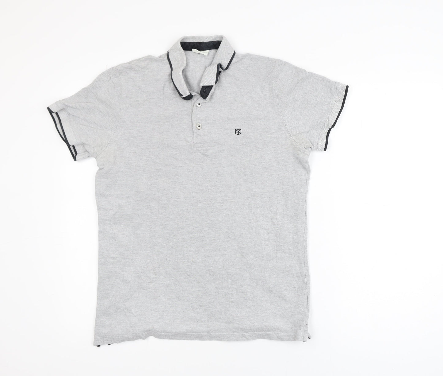 Jack & Jones Mens Grey Short Sleeve Cotton Polo Shirt Size L