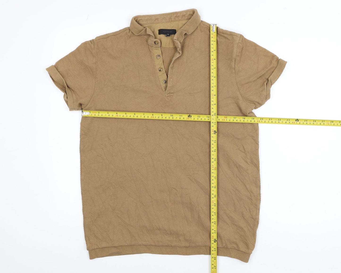 River Island Men's Brown Cotton Short Sleeve Polo Shirt Size M