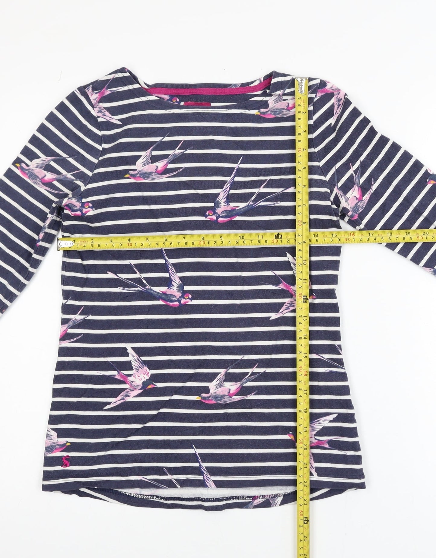 Joules Women’s Blue Striped Bird Print Long Sleeve Cotton Top UK 8