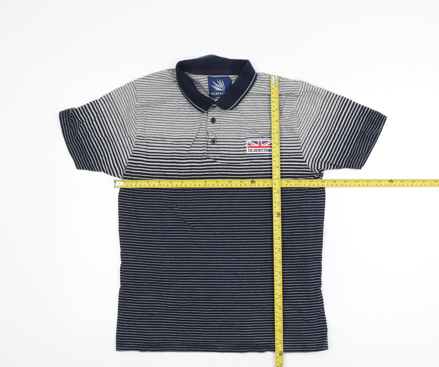 Silverstone Men's Blue Striped Polo Shirt Medium Cotton Blend
