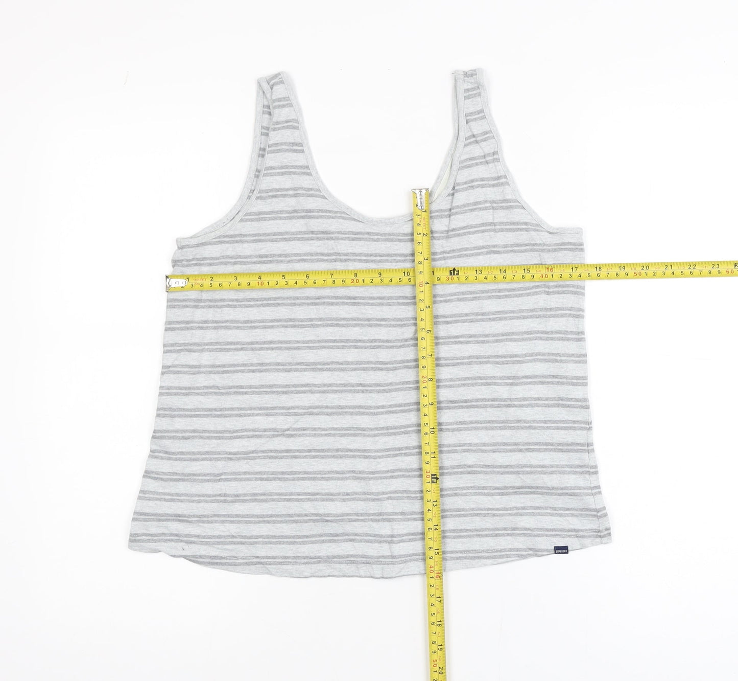 Superdry Womens Grey Striped Cotton Tank Top UK 8 Summer Casual