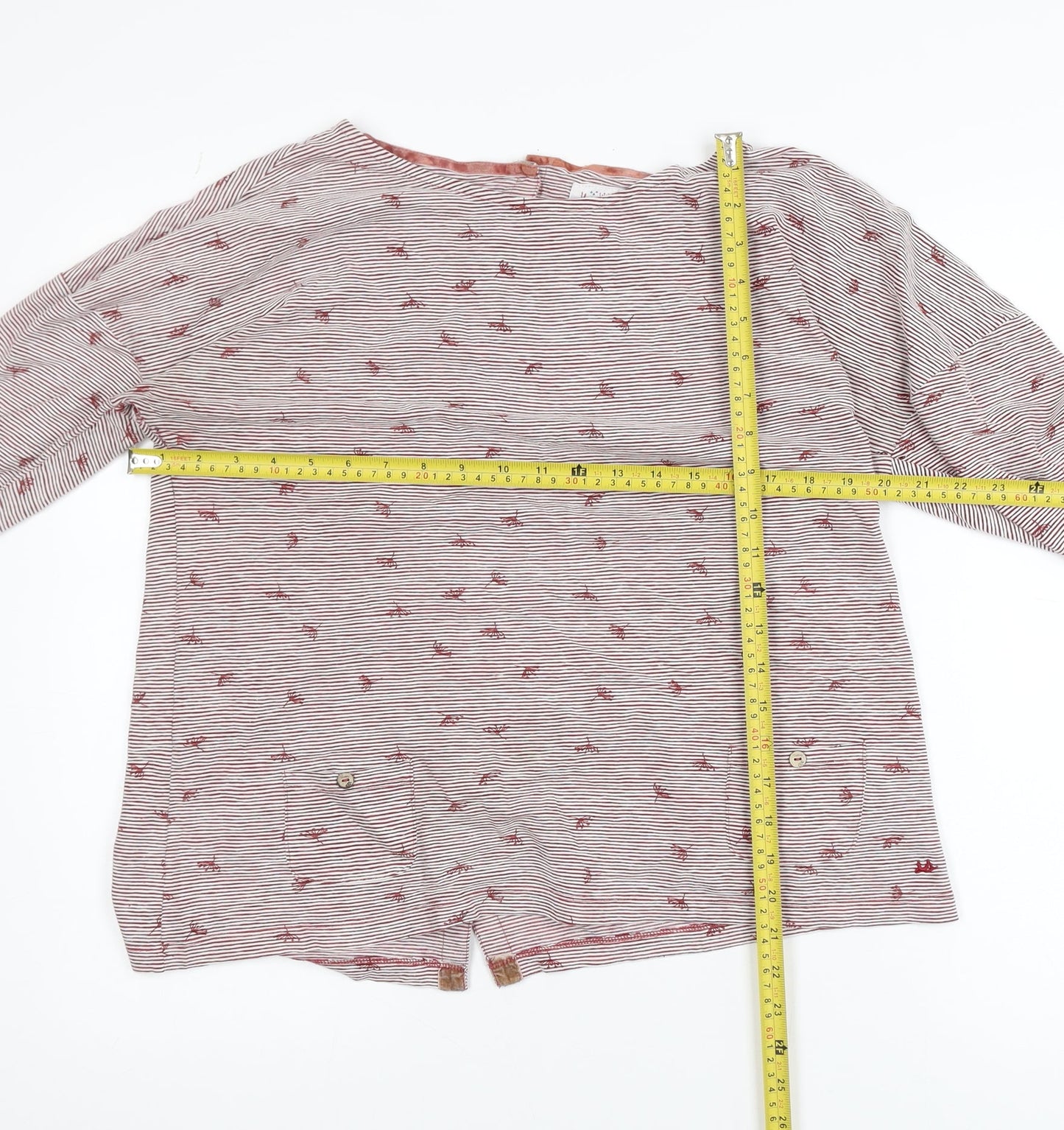 Mumtazary Women Red Striped Button Back Long Sleeve Tunic Blouse Size 16