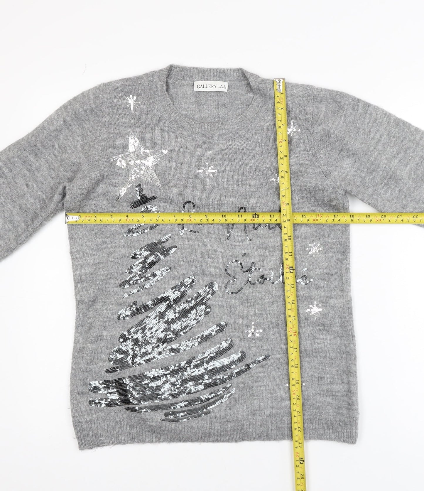 Gallery Women's Grey Sequin Christmas Jumper Size S