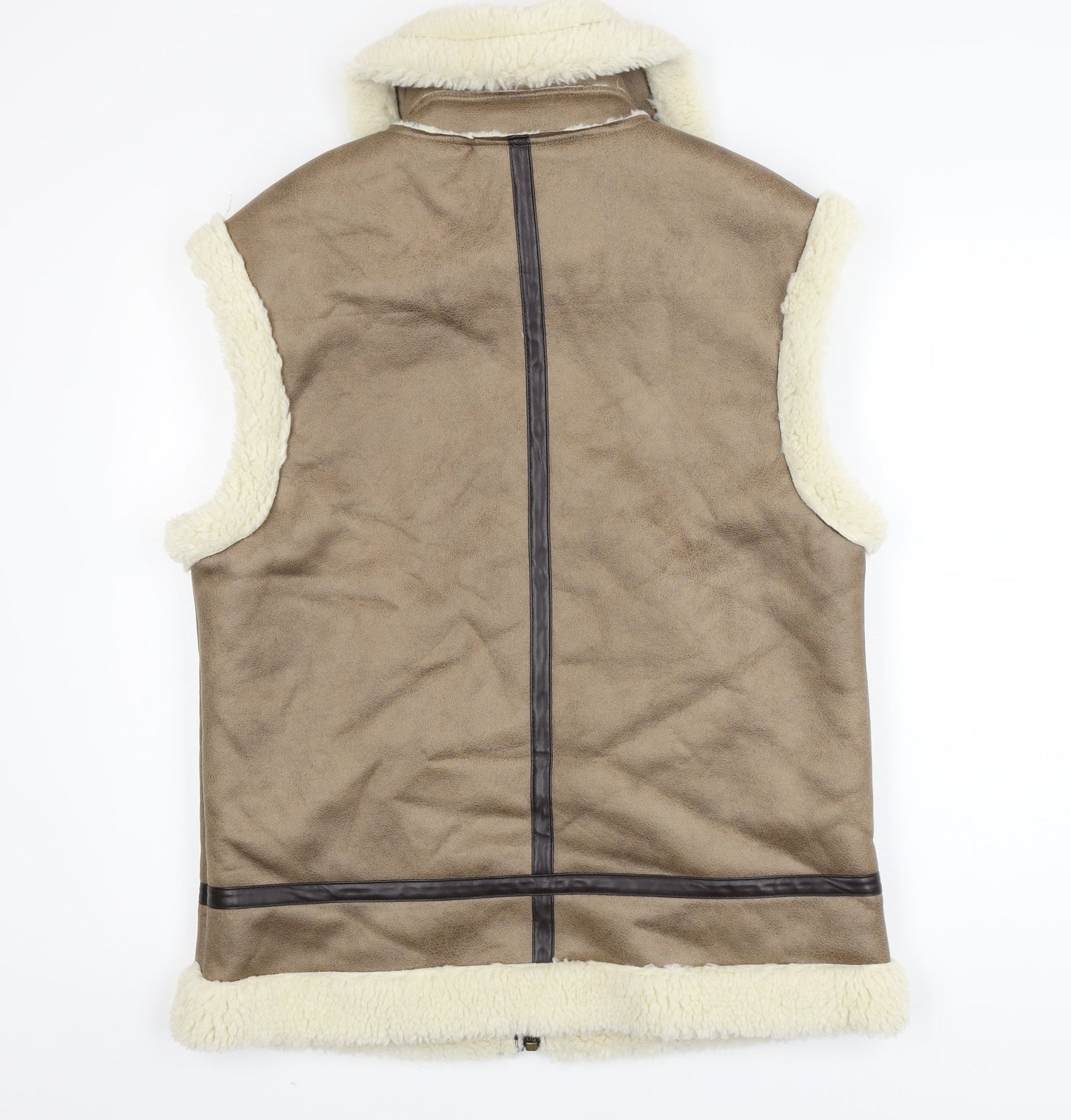 F&F Women Beige Faux Shearling Lined Zip Waistcoat Size S