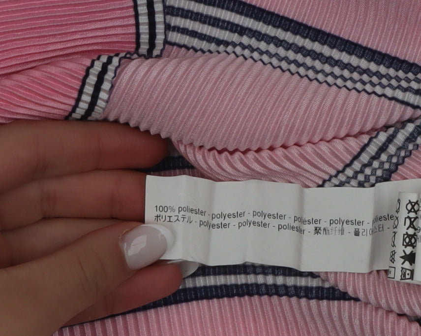 Bershka Women's Pink Striped Short Sleeve Basic T-Shirt Size 12
