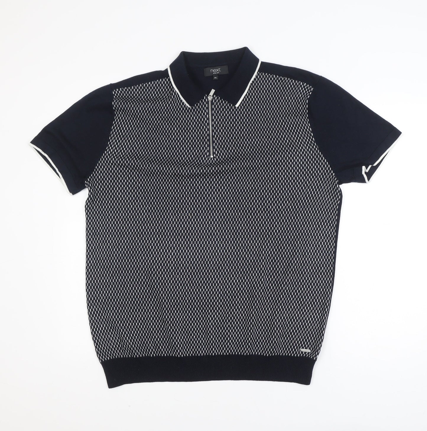 Next Men's Black 2XL Short Sleeve Zip Neck Polo Shirt