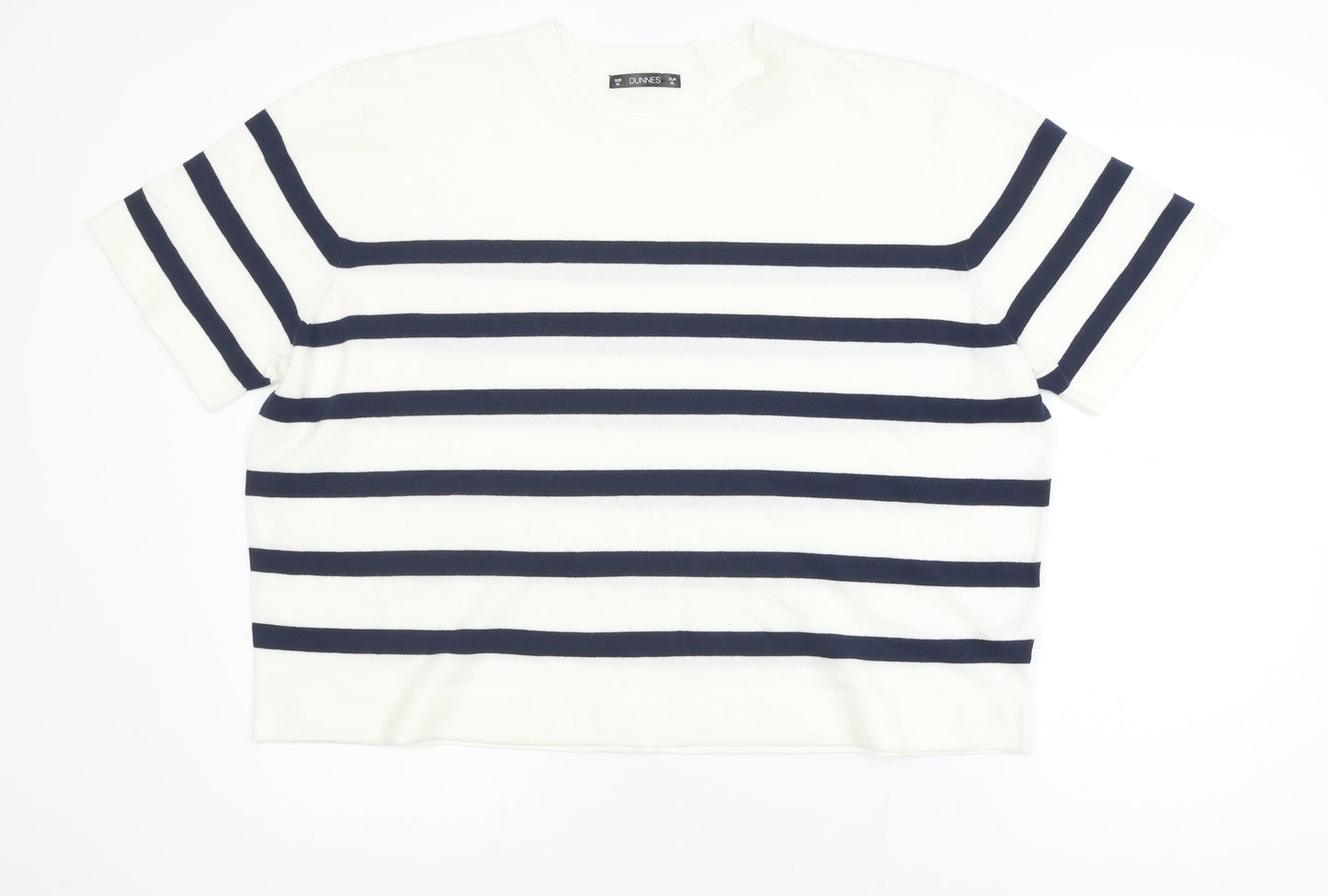 Dunnes Womens White Navy Stripe Short Sleeve Knit Jumper XL