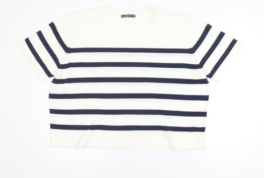 Dunnes Womens White Navy Stripe Short Sleeve Knit Jumper XL