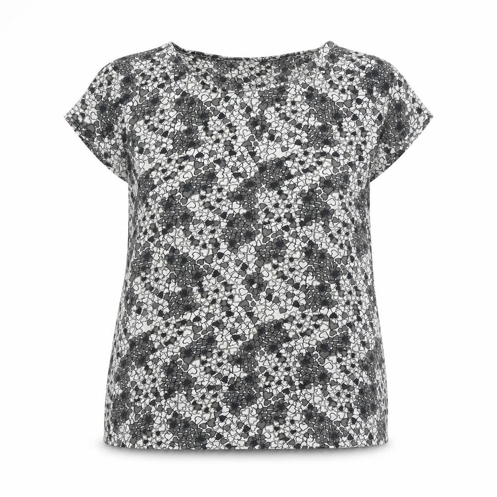 Peacocks Women's Black Heart Print Short Sleeve Blouse Size 16